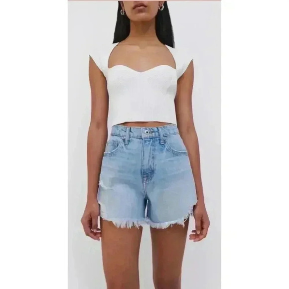 JONATHAN SIMKHAI STANDARD Luca Denim Shorts Distressed Crete Size 24 NEW NWT! - Picture 4 of 10